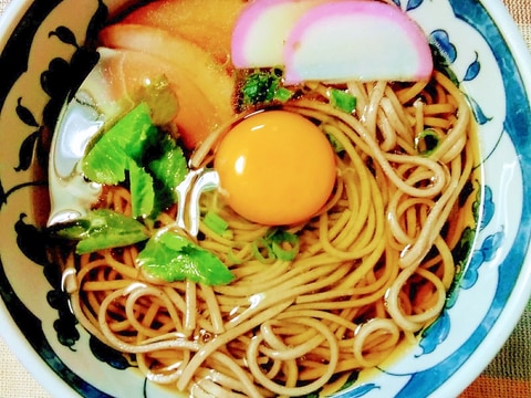 月見と合鴨(スモークハム)の蕎麦